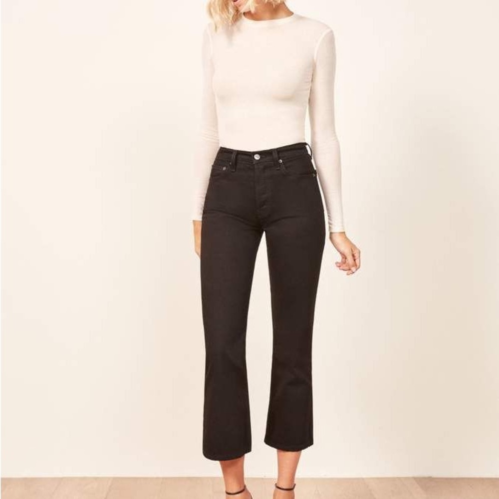 Reformation Black Wide-Leg Cropped Jeans Size 30